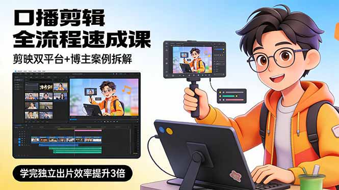 口播剪辑全流程速成课，剪映双平台+博主案例拆解，学完独立出片效率提升3倍网创-网赚-电商-tk-出海-AI-抖音-快手-小红书-视频号-玩法-创业-小程序-公众号-私域-s粉网创智库