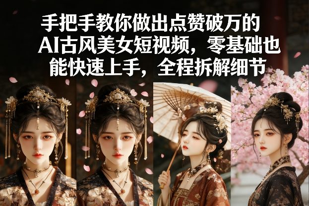 手把手教你做出点赞破万的AI古风美女短视频，零基础也能快速上手，全程拆解细节网创-网赚-电商-tk-出海-AI-抖音-快手-小红书-视频号-玩法-创业-小程序-公众号-私域-s粉网创智库