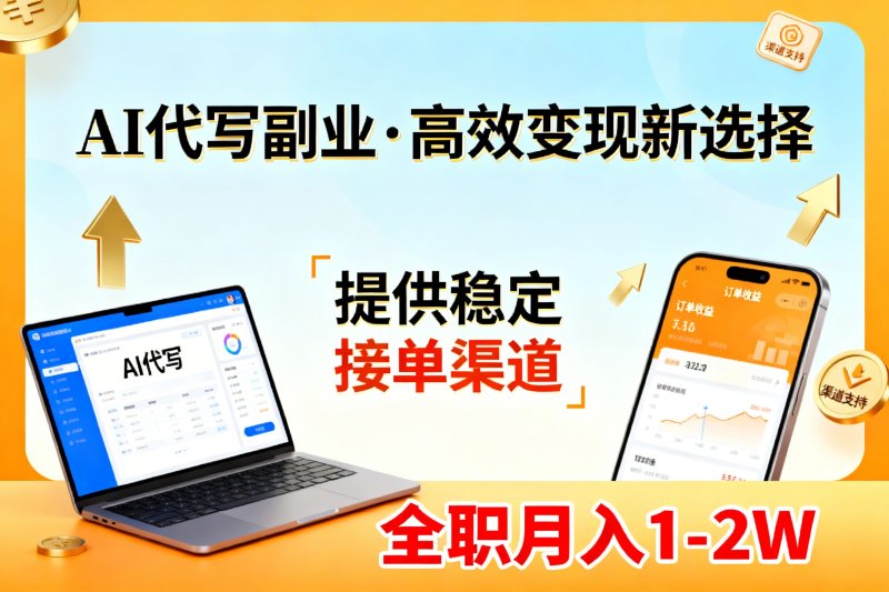 AI代写副业，高效变现，提供渠道，永不失业副业兼职 全职月入1-2W【SOP手册】网创-网赚-电商-tk-出海-AI-抖音-快手-小红书-视频号-玩法-创业-小程序-公众号-私域-s粉网创智库