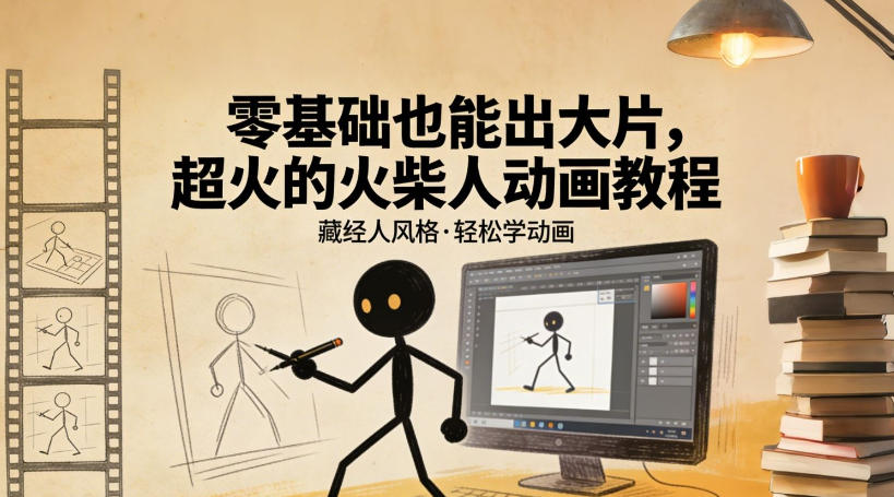 零基础也能出大片，超火的火柴人动画教程(藏经人风格) - 网创智库网创-网赚-电商-tk-出海-AI-抖音-快手-小红书-视频号-玩法-创业-小程序-公众号-私域-s粉网创智库
