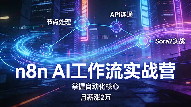 n8n AI工作流实战营，节点处理+API连通+Sora2实战，掌握自动化核心月薪涨2万网创-网赚-电商-tk-出海-AI-抖音-快手-小红书-视频号-玩法-创业-小程序-公众号-私域-s粉网创智库
