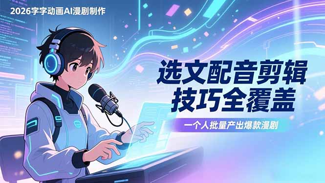 2026字字动画AI漫剧制作-1期，选文配音剪辑技巧全覆盖，一个人就能批量产出爆款漫剧网创-网赚-电商-tk-出海-AI-抖音-快手-小红书-视频号-玩法-创业-小程序-公众号-私域-s粉网创智库