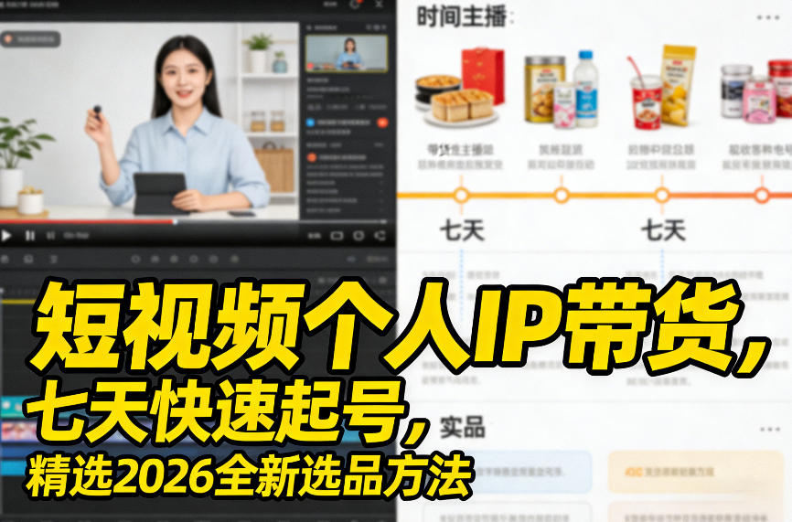 短视频个人IP带货，七天快速起号，精选2026全新选品方法 - 网创智库网创-网赚-电商-tk-出海-AI-抖音-快手-小红书-视频号-玩法-创业-小程序-公众号-私域-s粉网创智库