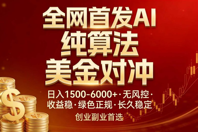 全网首发项目！AI美金算法对冲，日入2000-6000+，稳定长效0风险，彻底告别996，创业、副业逆…网创-网赚-电商-tk-出海-AI-抖音-快手-小红书-视频号-玩法-创业-小程序-公众号-私域-s粉网创智库