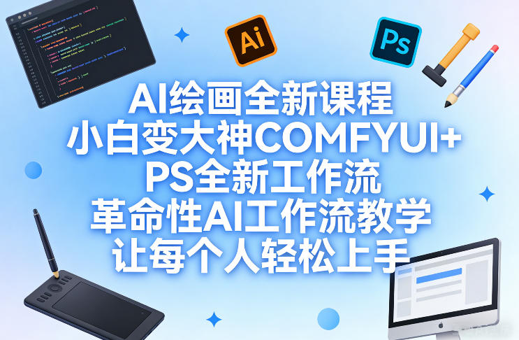 AI绘画全新课程，小白变大神COMFYUI+PS全新工作流，革命性AI工作流教学，让每个人轻松上手网创-网赚-电商-tk-出海-AI-抖音-快手-小红书-视频号-玩法-创业-小程序-公众号-私域-s粉网创智库