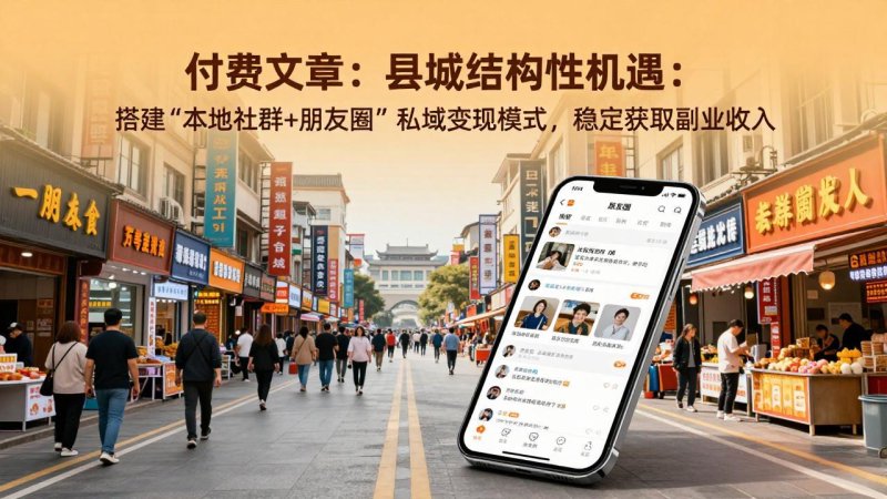 付费文章：县城结构性机遇：搭建“本地社群+朋友圈”私域变现模式，稳定获取副业收入网创-网赚-电商-tk-出海-AI-抖音-快手-小红书-视频号-玩法-创业-小程序-公众号-私域-s粉网创智库