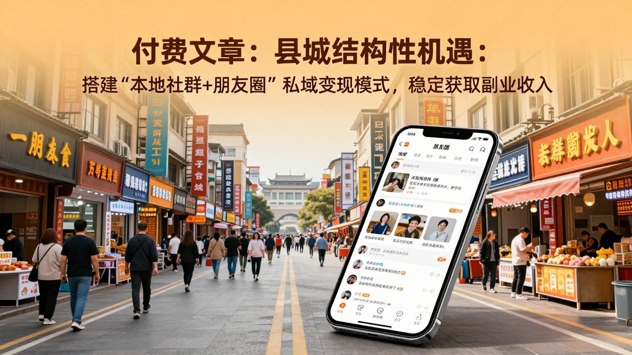 付费文章：县城结构性机遇：搭建“本地社群+朋友圈”私域变现模式，稳定获取副业收入 - 网创智库网创-网赚-电商-tk-出海-AI-抖音-快手-小红书-视频号-玩法-创业-小程序-公众号-私域-s粉网创智库