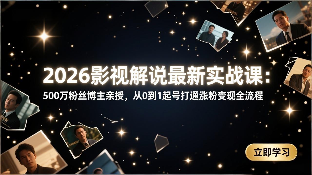 2026影视解说最新实战课：500万粉丝博主亲授，从0到1起号打通涨粉变现全流程 - 网创智库网创-网赚-电商-tk-出海-AI-抖音-快手-小红书-视频号-玩法-创业-小程序-公众号-私域-s粉网创智库