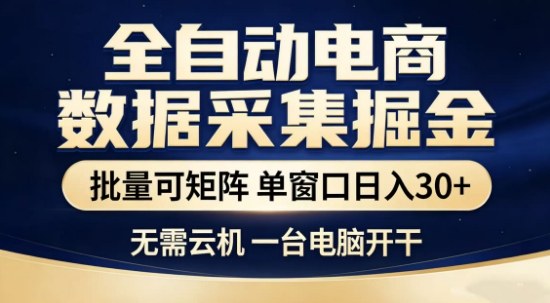 独家电商数据全自动采集项目，批量可矩阵，单窗口轻松日入3张+【揭秘】网创-网赚-电商-tk-出海-AI-抖音-快手-小红书-视频号-玩法-创业-小程序-公众号-私域-s粉网创智库