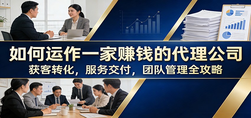 如何运作一家赚钱的代理公司：获客转化，服务交付，团队管理全攻略 - 网创智库网创-网赚-电商-tk-出海-AI-抖音-快手-小红书-视频号-玩法-创业-小程序-公众号-私域-s粉网创智库