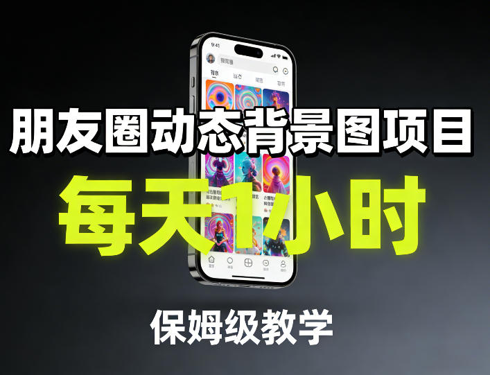 朋友圈动态背景图项目，每天1小时，保姆级教学网创-网赚-电商-tk-出海-AI-抖音-快手-小红书-视频号-玩法-创业-小程序-公众号-私域-s粉网创智库