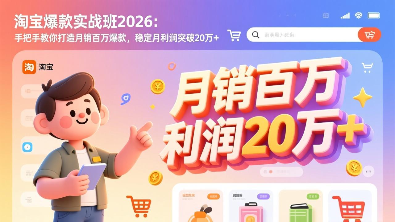 淘宝爆款实战班-2026年3月更新：手把手教你打造月销百万爆款，稳定月利润突破20万+ - 网创智库网创-网赚-电商-tk-出海-AI-抖音-快手-小红书-视频号-玩法-创业-小程序-公众号-私域-s粉网创智库