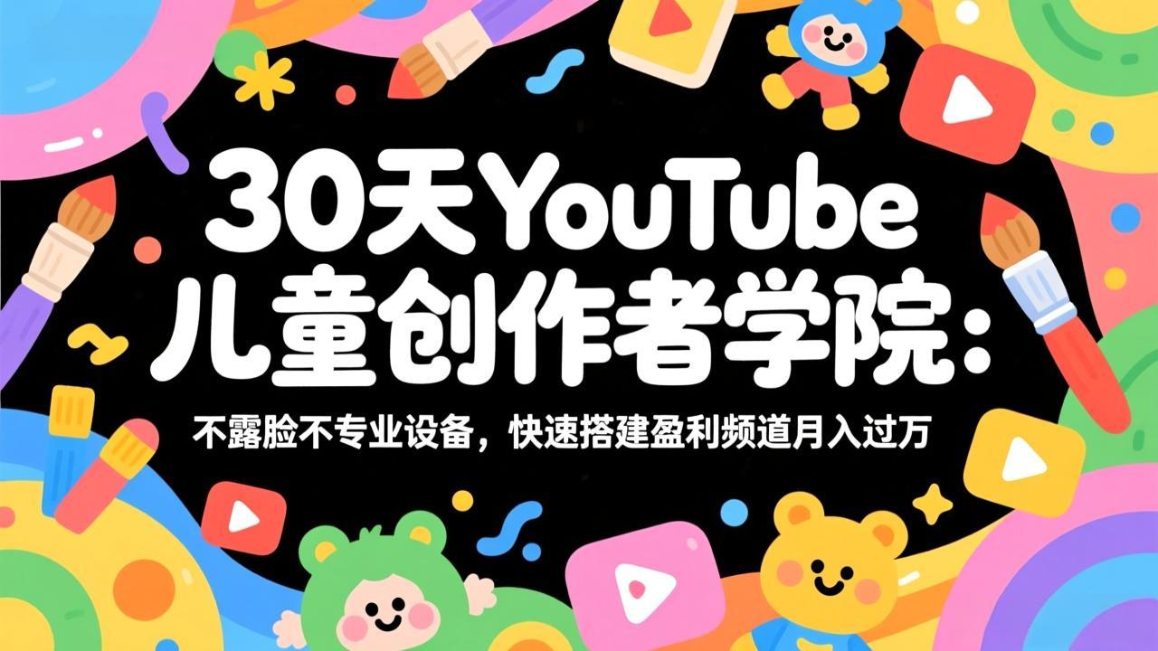 30天YouTube儿童创作者学院：不露脸不专业设备，快速搭建盈利频道月入过万 - 网创智库网创-网赚-电商-tk-出海-AI-抖音-快手-小红书-视频号-玩法-创业-小程序-公众号-私域-s粉网创智库