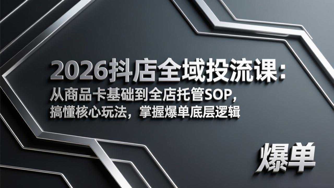 2026抖店全域投流课：从商品卡基础到全店托管SOP，搞懂核心玩法，掌握爆单底层逻辑 - 网创智库网创-网赚-电商-tk-出海-AI-抖音-快手-小红书-视频号-玩法-创业-小程序-公众号-私域-s粉网创智库
