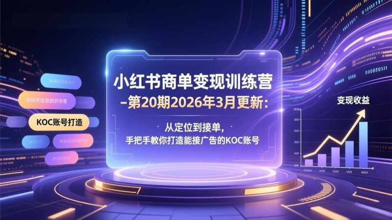 小红书商单变现训练营-第20期26年3月更新：从定位到接单，手把手教你打造能接广告的KOC账号网创-网赚-电商-tk-出海-AI-抖音-快手-小红书-视频号-玩法-创业-小程序-公众号-私域-s粉网创智库