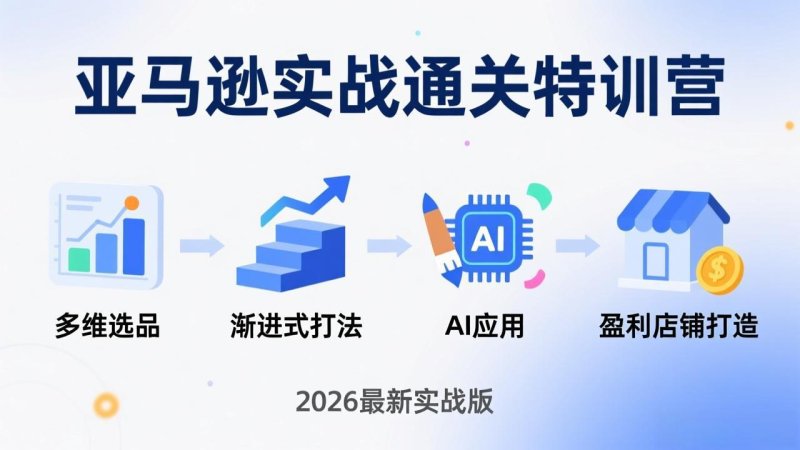 亚马逊实战通关特训营：2026年3月更新，多维选品+渐进式打法+AI应用，从0到1打造盈利店铺网创-网赚-电商-tk-出海-AI-抖音-快手-小红书-视频号-玩法-创业-小程序-公众号-私域-s粉网创智库