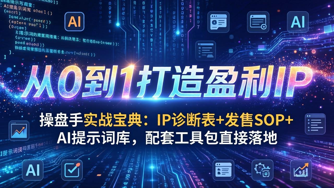 操盘手实战宝典：IP诊断表+发售SOP+AI提示词库，配套工具包直接落地，从0到1打造盈利IP - 网创智库网创-网赚-电商-tk-出海-AI-抖音-快手-小红书-视频号-玩法-创业-小程序-公众号-私域-s粉网创智库