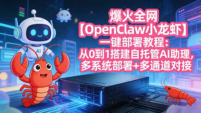 爆火全网【OpenClaw 小龙虾】一键部署教程：从0到1搭建自托管AI助理，多系统部署+多通道对接网创-网赚-电商-tk-出海-AI-抖音-快手-小红书-视频号-玩法-创业-小程序-公众号-私域-s粉网创智库