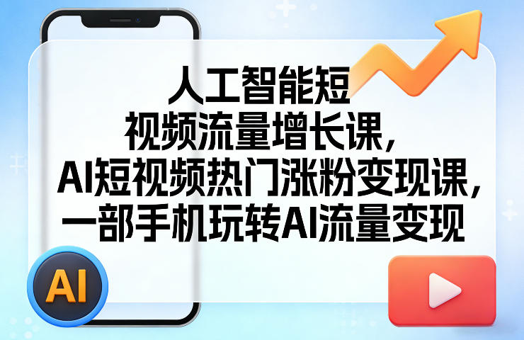 人工智能短视频流量增长课，AI短视频热门涨粉变现课，一部手机玩转AI流量变现网创-网赚-电商-tk-出海-AI-抖音-快手-小红书-视频号-玩法-创业-小程序-公众号-私域-s粉网创智库