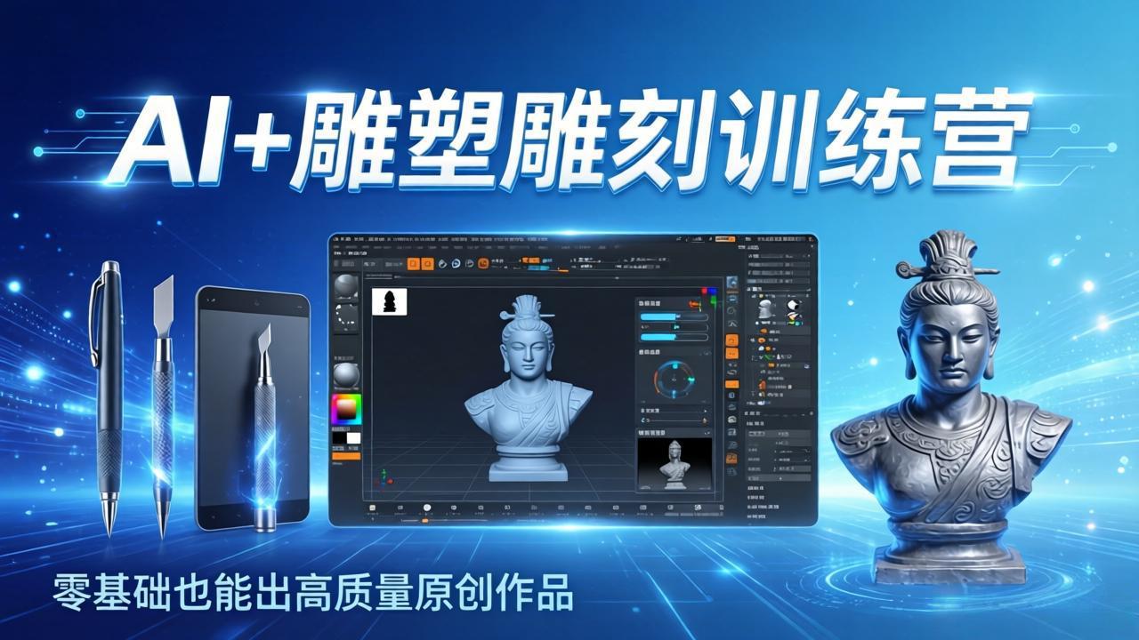 AI+雕塑雕刻训练营：从AI创作、大模型训练到3D雕刻 + 渲染，零基础也能出高质量原创作品 - 网创智库网创-网赚-电商-tk-出海-AI-抖音-快手-小红书-视频号-玩法-创业-小程序-公众号-私域-s粉网创智库