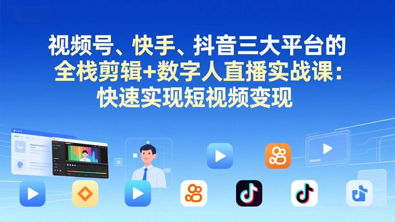 视频号+快手+抖音三大平台的全栈剪辑+数字人直播实战课-3月更新：快速实现短视频变现 - 网创智库网创-网赚-电商-tk-出海-AI-抖音-快手-小红书-视频号-玩法-创业-小程序-公众号-私域-s粉网创智库