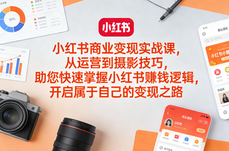 小红书商业变现实战课，从运营到摄影技巧，助您快速掌握小红书賺钱逻辑，开启属于自己的变现之路网创-网赚-电商-tk-出海-AI-抖音-快手-小红书-视频号-玩法-创业-小程序-公众号-私域-s粉网创智库