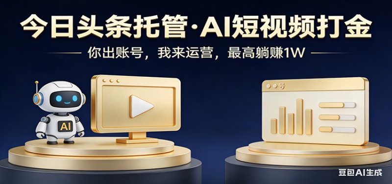 头条号AI托管，我提供作品，你提供账号，每天5分钟发布，小白躺赚3000+网创-网赚-电商-tk-出海-AI-抖音-快手-小红书-视频号-玩法-创业-小程序-公众号-私域-s粉网创智库