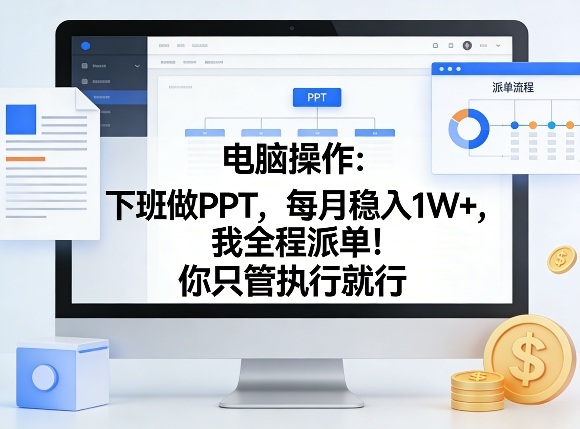 电脑操作：下班做PPT，每月稳入1W+，我全程派单！你只管执行就行【揭秘】网创-网赚-电商-tk-出海-AI-抖音-快手-小红书-视频号-玩法-创业-小程序-公众号-私域-s粉网创智库