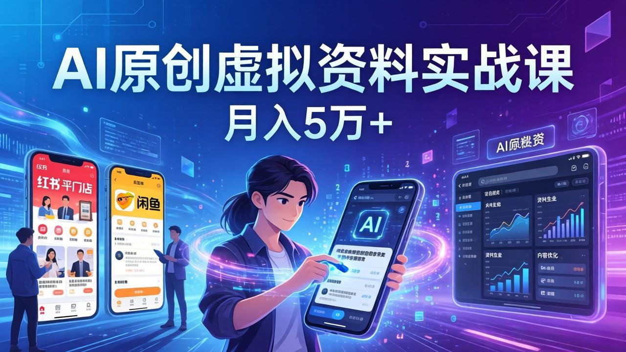 AI原创虚拟资料实战课：2026新机会，小红书闲鱼开店，普通人用AI轻松变现，月入5万+ - 网创智库网创-网赚-电商-tk-出海-AI-抖音-快手-小红书-视频号-玩法-创业-小程序-公众号-私域-s粉网创智库