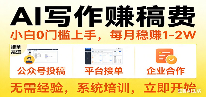 用AI写作赚稿费，提供接单渠道，每月稳赚1-2W，小白0门槛上手！ - 网创智库网创-网赚-电商-tk-出海-AI-抖音-快手-小红书-视频号-玩法-创业-小程序-公众号-私域-s粉网创智库