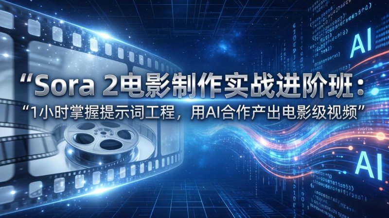 Sora 2电影制作实战进阶班：1小时掌握提示词工程，用AI合作产出电影级视频网创-网赚-电商-tk-出海-AI-抖音-快手-小红书-视频号-玩法-创业-小程序-公众号-私域-s粉网创智库