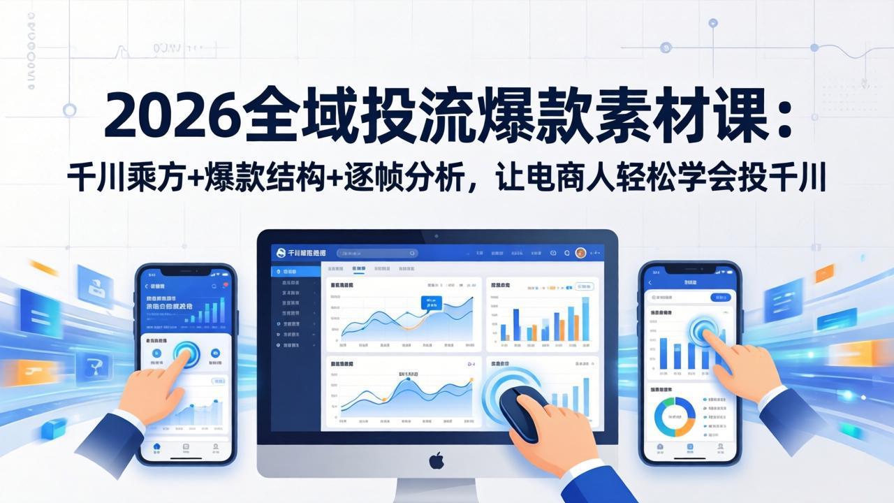 2026全域投流爆款素材课：千川乘方+爆款结构+逐帧分析，让电商人轻松学会投千川 - 网创智库网创-网赚-电商-tk-出海-AI-抖音-快手-小红书-视频号-玩法-创业-小程序-公众号-私域-s粉网创智库