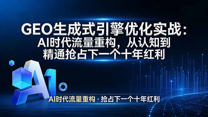 GEO 生成式引擎优化实战：AI时代流量重构，从认知到精通抢占下一个十年红利网创-网赚-电商-tk-出海-AI-抖音-快手-小红书-视频号-玩法-创业-小程序-公众号-私域-s粉网创智库