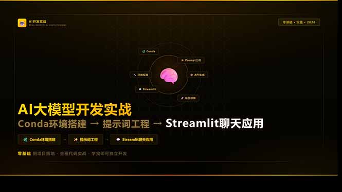 AI大模型开发实战：Conda环境搭建→提示词工程→Streamlit聊天应用，零基础到项目落地网创-网赚-电商-tk-出海-AI-抖音-快手-小红书-视频号-玩法-创业-小程序-公众号-私域-s粉网创智库