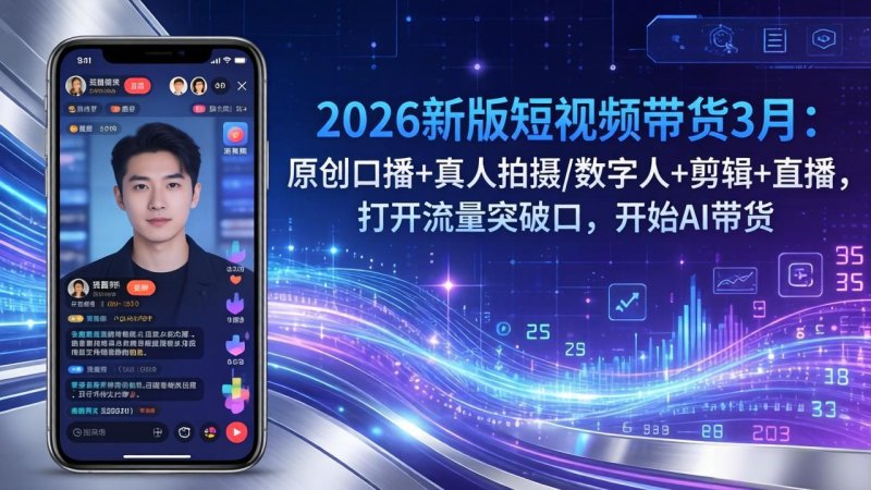2026新版短视频带货3月：原创口播+真人拍摄/数字人+剪辑+直播，打开流量突破口，开始AI带货网创-网赚-电商-tk-出海-AI-抖音-快手-小红书-视频号-玩法-创业-小程序-公众号-私域-s粉网创智库