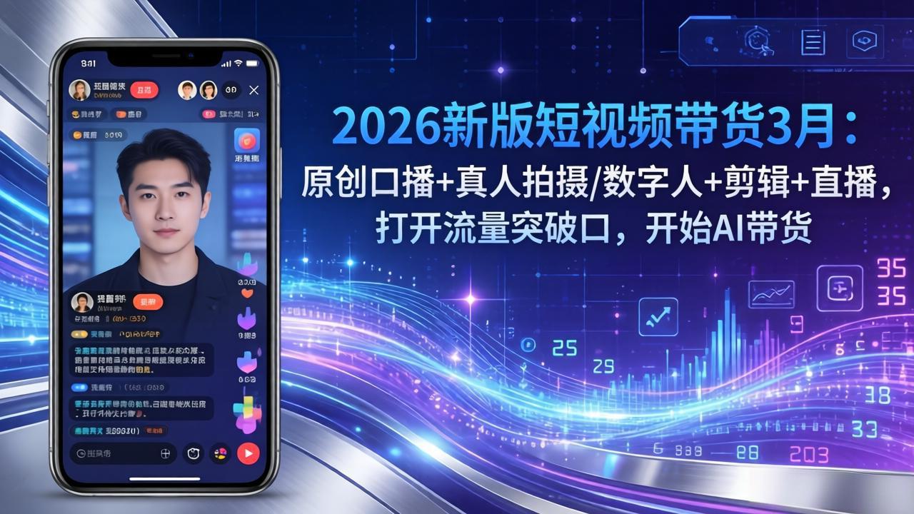 2026新版短视频带货3月：原创口播+真人拍摄/数字人+剪辑+直播，打开流量突破口，开始AI带货 - 网创智库网创-网赚-电商-tk-出海-AI-抖音-快手-小红书-视频号-玩法-创业-小程序-公众号-私域-s粉网创智库