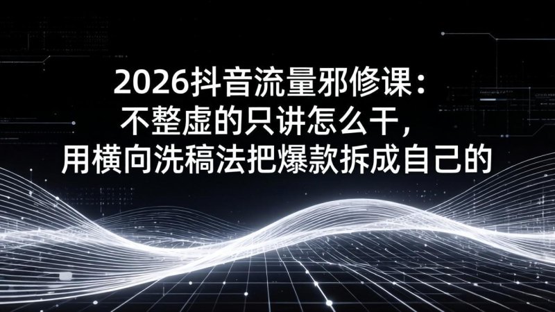 2026抖音流量邪修课：不整虚的只讲怎么干，用横向洗稿法把爆款拆成自己的网创-网赚-电商-tk-出海-AI-抖音-快手-小红书-视频号-玩法-创业-小程序-公众号-私域-s粉网创智库