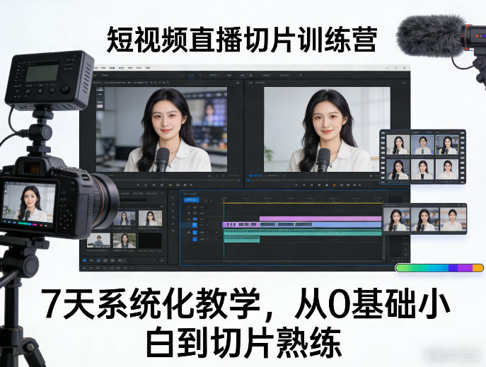 短视频直播切片训练营，7天系统化教学，从0基础小白到切片熟练网创-网赚-电商-tk-出海-AI-抖音-快手-小红书-视频号-玩法-创业-小程序-公众号-私域-s粉网创智库