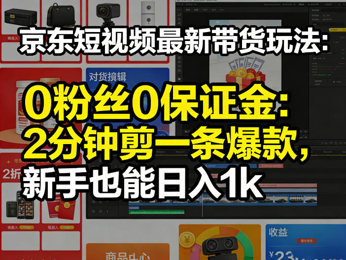 京东短视频最新带货玩法，0粉丝0保证金，2分钟剪一条爆款，新手也能日入1k+【揭秘】网创-网赚-电商-tk-出海-AI-抖音-快手-小红书-视频号-玩法-创业-小程序-公众号-私域-s粉网创智库
