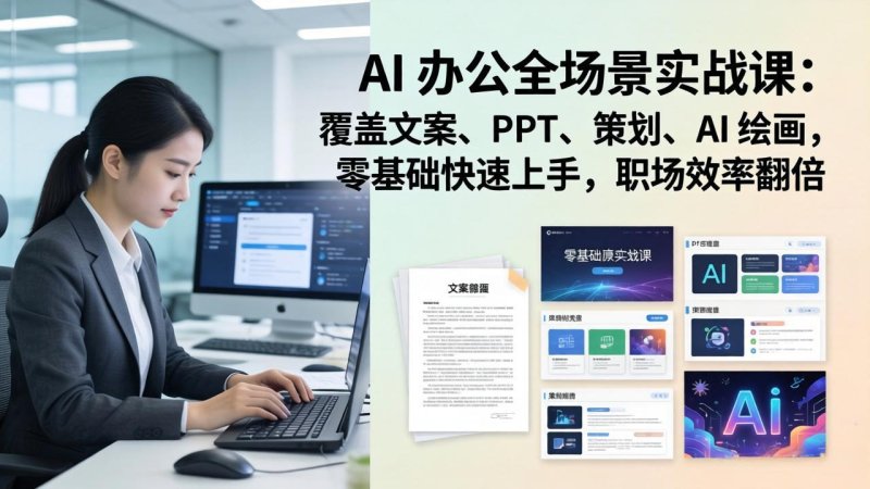 AI 办公全场景实战课：覆盖文案、PPT、策划、AI 绘画，零基础快速上手，职场效率翻倍网创-网赚-电商-tk-出海-AI-抖音-快手-小红书-视频号-玩法-创业-小程序-公众号-私域-s粉网创智库