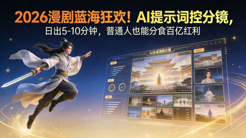 2026漫剧红利实锤！ AI 提示词控分镜， 普通人也能轻松月入过万网创-网赚-电商-tk-出海-AI-抖音-快手-小红书-视频号-玩法-创业-小程序-公众号-私域-s粉网创智库
