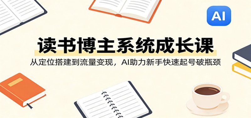读书博主系统成长课：从定位搭建到流量变现，AI助力新手快速起号破瓶颈网创-网赚-电商-tk-出海-AI-抖音-快手-小红书-视频号-玩法-创业-小程序-公众号-私域-s粉网创智库