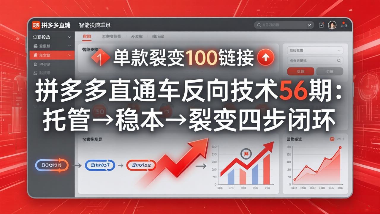 拼多多直通车反向技术56期：托管→稳本→裂变四步闭环，单款裂变100链接抢占核心流量 - 网创智库网创-网赚-电商-tk-出海-AI-抖音-快手-小红书-视频号-玩法-创业-小程序-公众号-私域-s粉网创智库