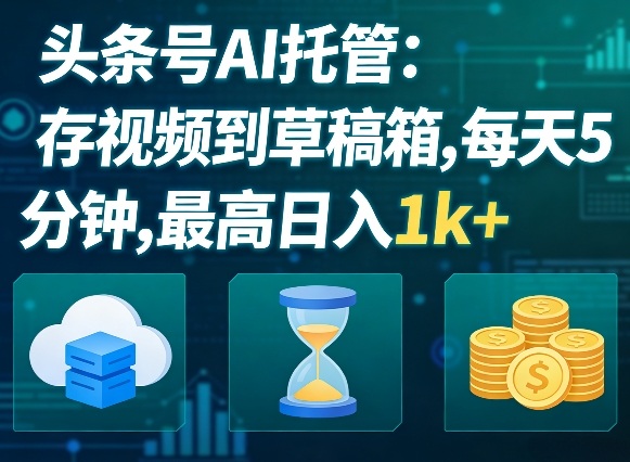 头条号AI托管，我存视频到你草稿箱，每天5分钟，最高日入1k+【揭秘】网创-网赚-电商-tk-出海-AI-抖音-快手-小红书-视频号-玩法-创业-小程序-公众号-私域-s粉网创智库