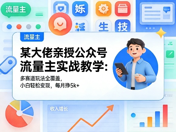 某大佬亲授公众号流量主实战教学:多赛道玩法全覆盖,小白轻松变现,每月多挣5k+网创-网赚-电商-tk-出海-AI-抖音-快手-小红书-视频号-玩法-创业-小程序-公众号-私域-s粉网创智库