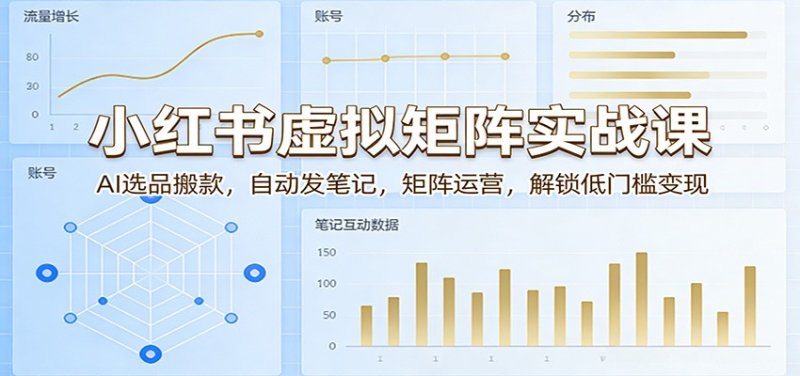 小红书虚拟矩阵实战课：AI选品搬款，自动发笔记，矩阵运营，解锁低门槛变现网创-网赚-电商-tk-出海-AI-抖音-快手-小红书-视频号-玩法-创业-小程序-公众号-私域-s粉网创智库