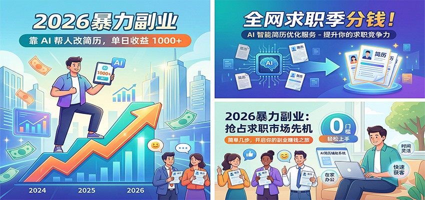 2026暴力副业:靠AI帮人改简历,单日收益1000+,全网求职季分钱 - 网创智库网创-网赚-电商-tk-出海-AI-抖音-快手-小红书-视频号-玩法-创业-小程序-公众号-私域-s粉网创智库