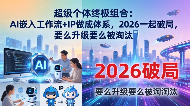 超级个体终极组合:AI嵌入工作流+IP做成体系,2026一起破局,要么升级要么被淘汰网创-网赚-电商-tk-出海-AI-抖音-快手-小红书-视频号-玩法-创业-小程序-公众号-私域-s粉网创智库