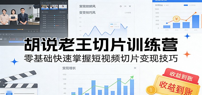 胡说老王切片训练营,零基础快速掌握短视频切片变现技巧 - 网创智库网创-网赚-电商-tk-出海-AI-抖音-快手-小红书-视频号-玩法-创业-小程序-公众号-私域-s粉网创智库