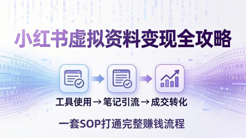 小红书虚拟资料变现全攻略：从工具使用到笔记引流成交，一套 SOP 打通完整赚钱流程网创-网赚-电商-tk-出海-AI-抖音-快手-小红书-视频号-玩法-创业-小程序-公众号-私域-s粉网创智库